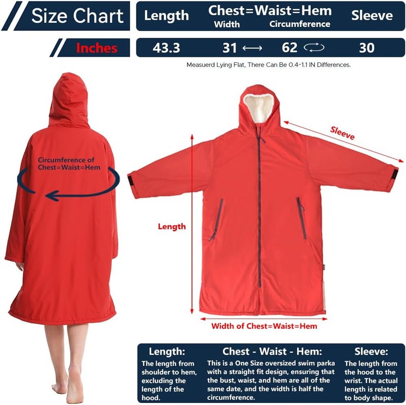 Oksun Waterproof Swim Parka, Windproof Surf Poncho Warm Coat, Recycled Fabric Water Resistent Oversized Sherpa Lining Jacket - Image 2